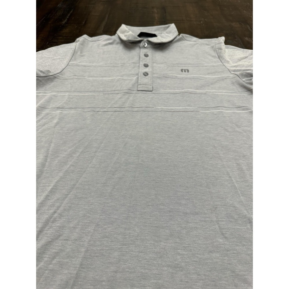 TravisMathew Polo Shirt Mens Medium Gray Stripe Pima Cotton Golf Performance - Picture 2 of 11